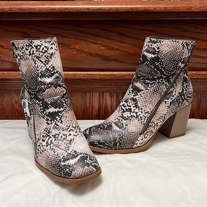 Pierre Dumas Faux Snakeskin Square-toe Booties